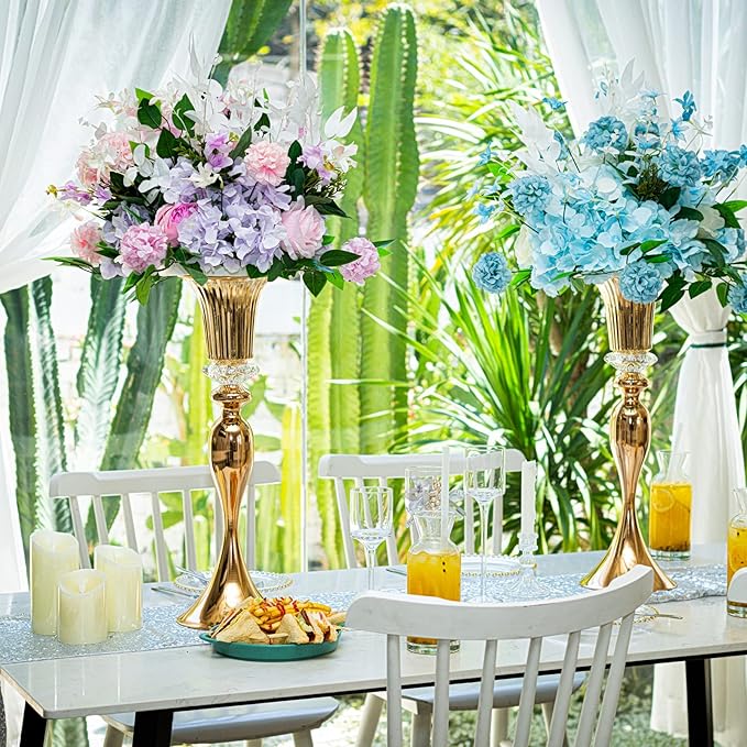 Metal Trumpet Wedding Flower Vases, 22" Tall Elegant Table Centerpiece Vases, Gold Flower Arrangement Stands for Anniversary Ceremony Birthday Party Event Wedding Home Decoration (Gold, 22"-2pcs)