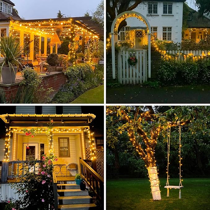 JMEXSUSS 2 Pack Solar Christmas Lights Outdoor, Total 400 LED 151FT Solar String Lights Outdoor Waterproof, 8 Modes Warm White Christmas Light for Outside Patio Yard Tree Garden Xmas Decorations