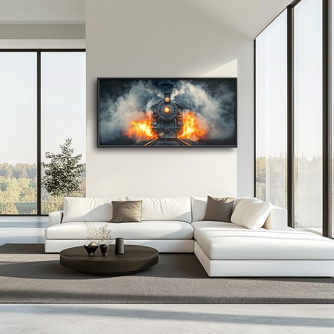 Vintage Train Large Decor Wall Art Framed Pictures for Living Room, Old Locomotive Railway Oversized Canvas Print Painting Modern Extra Large Framed Artwork for Bedroom Office 60"x30"