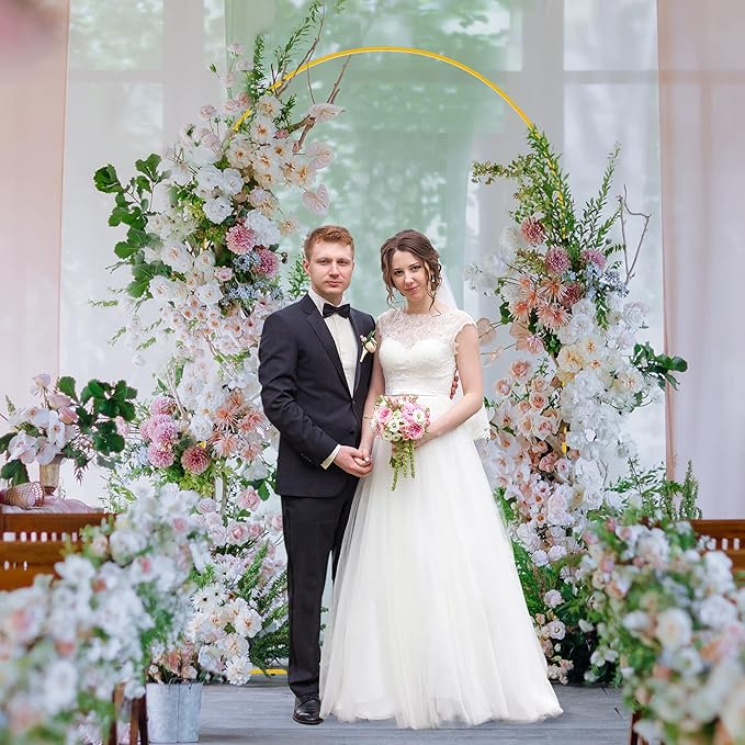 Fomcet 7.2x4FT Metal Arch Backdrop Stand Gold Wedding Arched Frame for Ceremony Birthday Party Graduation Bridal Baby Shower Anniversary Background Decoration