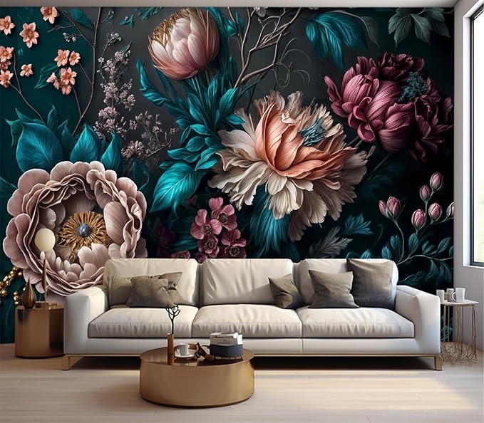 Cliouar-Peony Flowers Mural Wallpaper Peel and Stick 160" x 114"