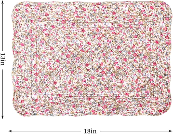 Quilted Placemats Set of 4 18"X13" Cotton Placemats Washable Cloth Table Mats for Kitchen Table (Floral Print)