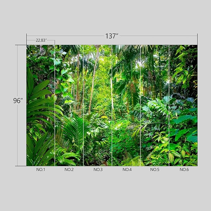 Tropical Rainforest Botanical Wallpaper Peel and Stick Wall Mural for Bedroom Living Room - 96"x137"