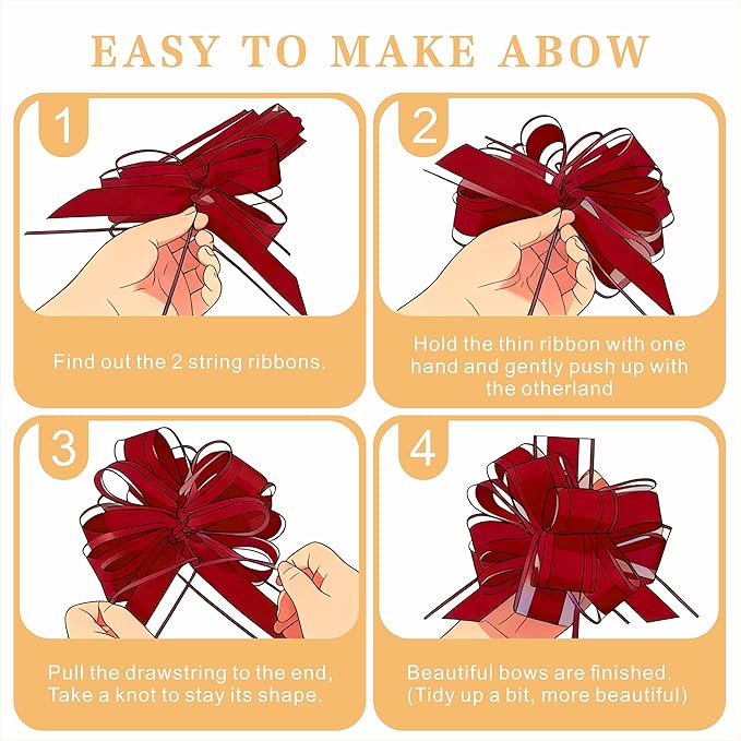 10-Pack Wine Red Pull Bows for Gift Wrapping - 6 Inch Reusable Ribbon Bows, Large Instant Floral Decor Bows for Wedding, Christmas, Birthday Decor, Gift Basket & Party Decorations