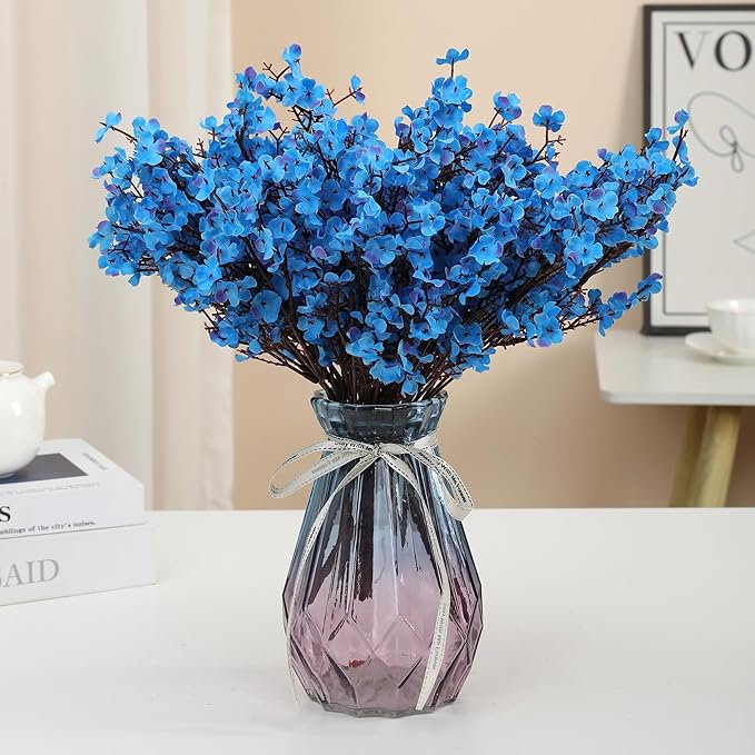 6PCS Artificial Baby Breath Flowers Fake Silk Real Touch DIY Floral Bouquets Decor Wedding Party Decoration Arrangements(Blue)