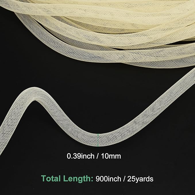 Mesh Tube Ribbon 25 Yards, 10mm Elastic Fabric Ribbons Mesh Tubing for Crafts/Gift Wrapping/Flower Bouquets/Wedding/Birthday/Holiday/Wreaths Christmas/Decoration[Cream Yellow]