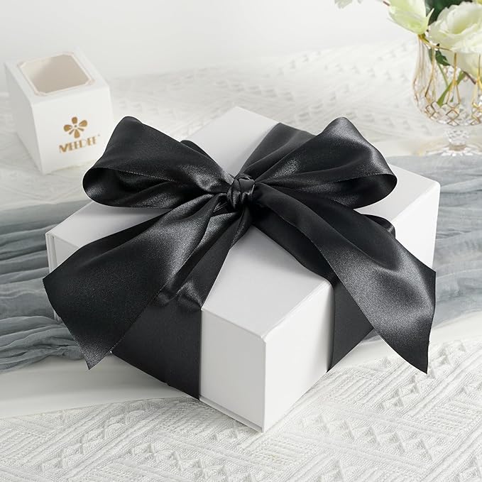 MEEDEE Black Satin 3 Inch Ribbon Lux Double Faced Extra Wide Ribbon Black Christmas Tree Ribbons by 10 Yards Silk Ribbons for Halloween Wreaths Bow, Satin Weddings Decor