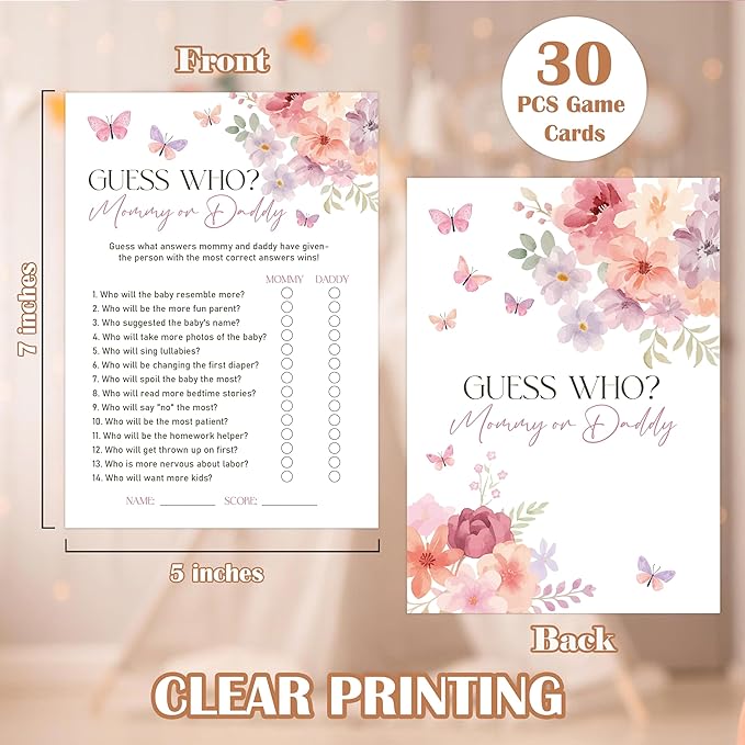 Baby in Bloom Baby Shower Games, Floral Guess Who Mommy or Daddy Game for 30 Guests with Game Cards, Gender Reveal, Baby Shower Supplies & Decorations (DV19)