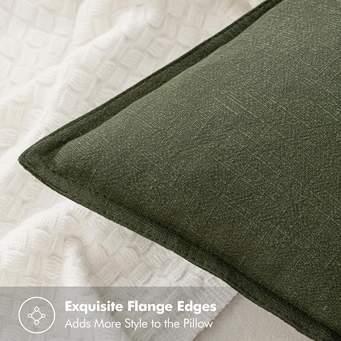 MIULEE Decorative Linen Euro Sham Pillow Covers 24x24 Dark Olive Green Boho Farmhouse Neutral Christmas Couch Throw Pillows for Bed Pack of 2 Accent Modern Pillowcase Sofa Livingroom Home Decor
