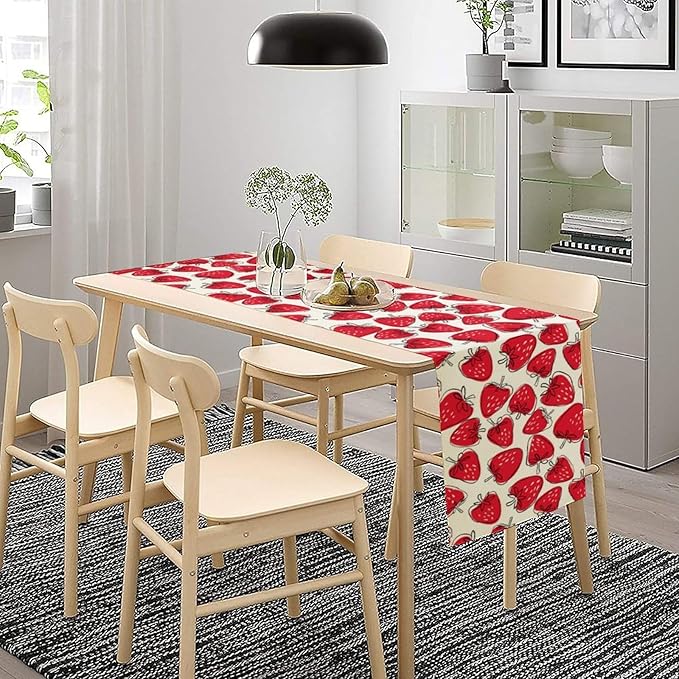 Strawberry Table Runner, Spring Summer Fruit Birthday Party Decorations Dining Room Home Kitchen Table Decor 13 x 60Inches