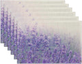 Purple Lavender Placemats Set of 6,Washable Heat Resistant 12×18 Inch Linen Table Mats Flower Weed Place Mats for Party Outdoor Dining Décor