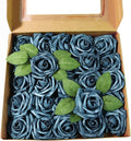 Meldel Artificial Flower Rose 25pcs Real Looking Blue Fake Foam Roses with Stems for DIY Wedding Bouquets Gifts Bridal Shower Faux Floral Centerpieces Arrangements Home Party Tables Decorations