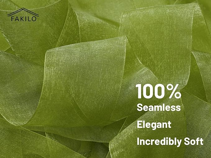 Sage Green Organza Ribbon for Gift Wrapping, FAKILO 2 Inch Shimmer Sheer Wrapping Ribbon for Bouquet, Wedding, Christmas Gift - 50 Yards Each Roll