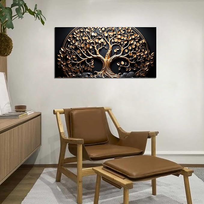 Tree Canvas Wall Art for Living Room Black and Gold Wall Art for Office Modern Art Wall Decor Bedroom Size 20" x 40"