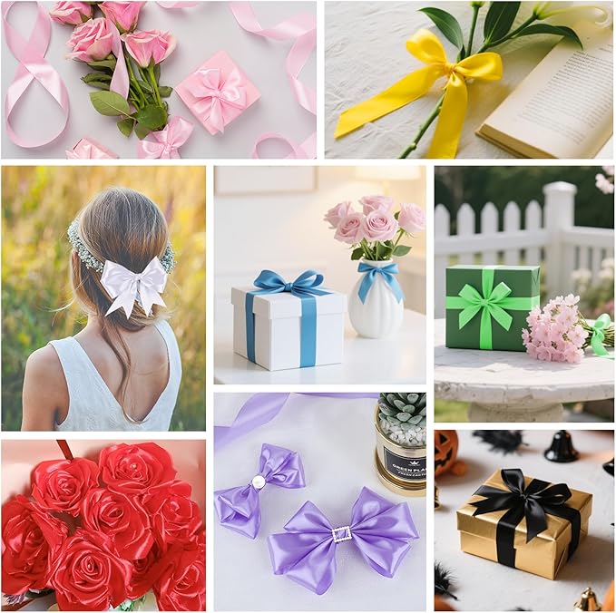 NESCCI 200 Yards Ribbon,1 Inch Satin Ribbon,Single Face Satin Ribbons, Perfect for Gift Wrapping,Wedding Decoration,Handmade Bows,Wrapping Bouquet and More