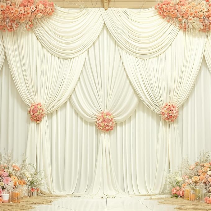 Ivory Backdrop Curtain 10 Panels-Wrinkle-Free Ivory Curtains Polyester Photography Drapes for Wedding Party Baby Shower Photo Background Decorations- 40 X10FT