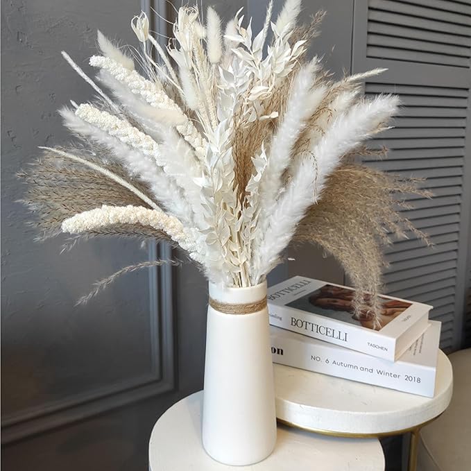 7 Pcs Natural White Italian Ruscus Eucalyptus, 16'' Eucalyptus Dried Flower Bundles for DIY Flower Arrangements, Home Decor, Garlands, Weddings, Vases, and Centerpieces