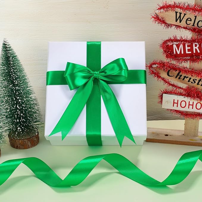 Green Ribbon 1 Inch 50 Yards Christmas Satin Ribbon for Holiday Decor Christmas Craft Nature Irish Party Gift Wrapping Xmas Decorations