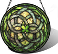 Stained Glass Window Hanging, Abstract Green Clover Sun Catchers Colorful Glass Panel Bless Suncatcher Decor for Birthday for Women, Men, Wife, Aunt, and Mom 9.8 in