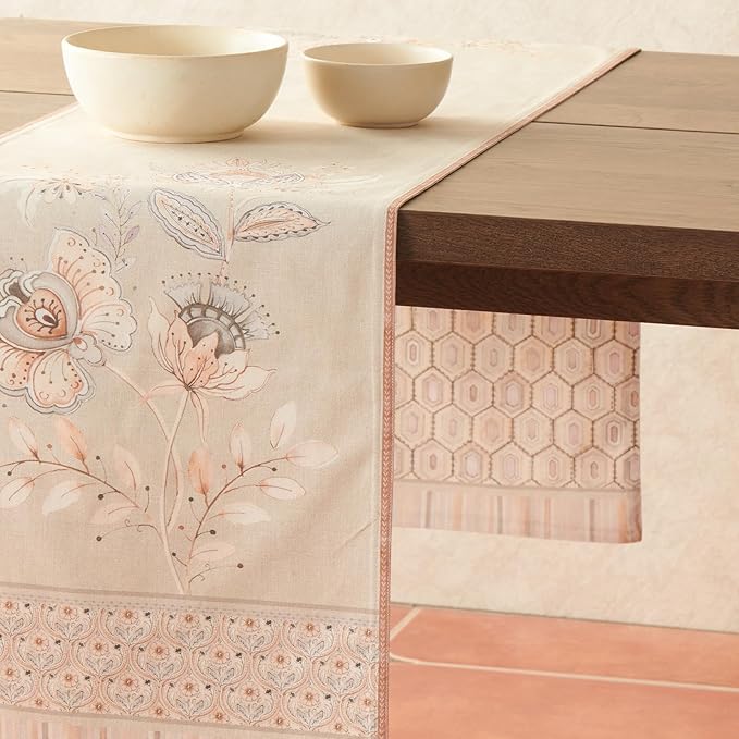 Maison d' Hermine Tablerunners 100% Combed Cotton Premium Decorative Tablerunner Table Cover, Dinner, Wedding & Dining, Society Florals, Double Layer - (14.50"x72")