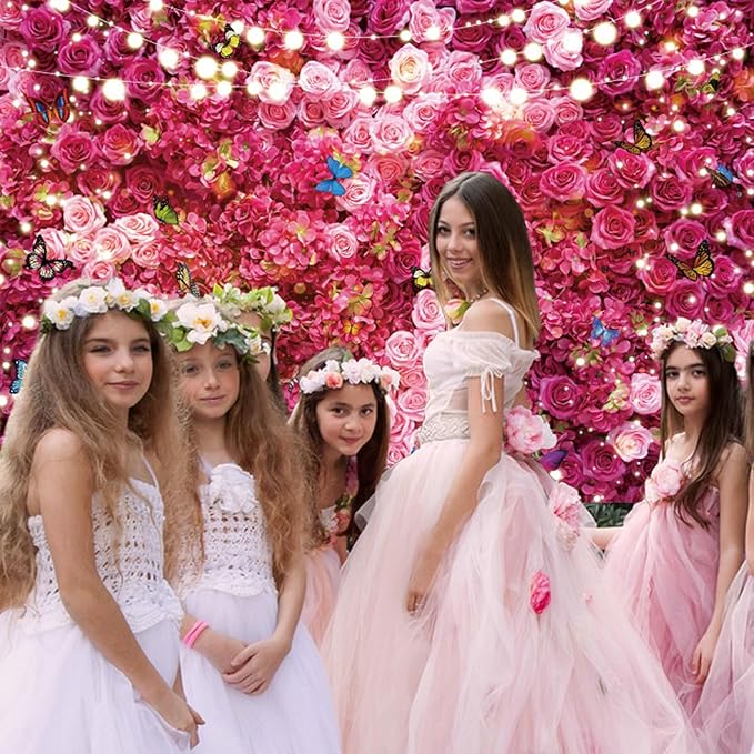 5x3ft Pink Red Rose Wall Background Flowers Photography Backdrop Girls Princess Birthday Baby Shower Wedding Cake Table Decoration Banner