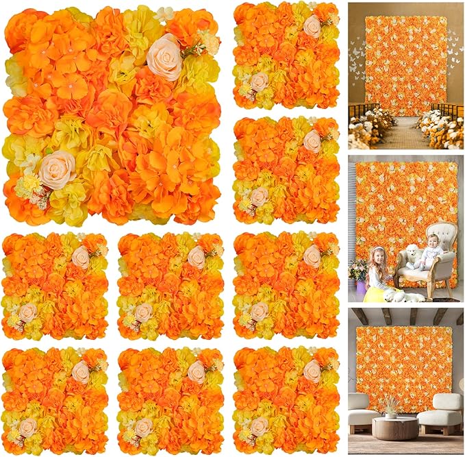 Flower Wall Backdrop 9pcs 16.5x16.5 Inch Flower Wall Decor Artificial Floral Wall Panel Ideal for Wedding Celebrations, Festive Party Birthday Backdrops and Elegant Home Decor