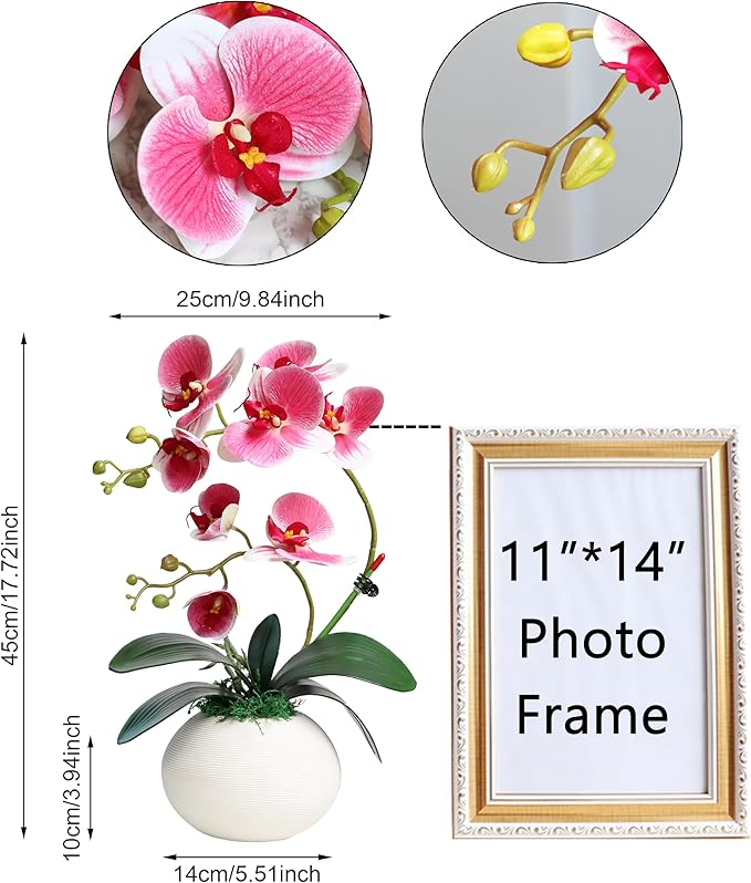 Forlaoers Modern 17" Pink Artificial Orchid Faux Flowers in vase Fake Plant Floral Arrangements Table Centerpieces for Dining Room Home Office Bathroom Decorations Indoor Farmhouse Wedding Decor