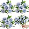 ASTRYAS Blue Artificial Flowers, 3PCS Fake Peony Flower Silk Peonies Faux Flowers Arrangements Table Centerpieces for Wedding Office Party Home Decoration Baby Shower(Light Blue)