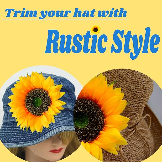 Artificial Flower 6pcs 10''W Big Size Silk Sunflower Heads Real Looking Fake Sunflower for Hat Trim Cake Flower Home Décor Flower Wall Wreath Wedding Baby Shower Photography Props(Yellow)