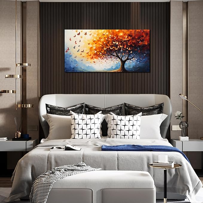ANCXWOTER Butterfly Tree Canvas Wall Art for Living Room Bedroom Home Office Orange and Blue Colorful Butterfly Picture Tree of Life Wall Art Large Modern Canvas Prints 20x40 In