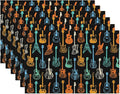 Colorful Guitar Placemats Set of 6, Waterproof Non-Slip Washable Table Mats Set for Kitchen Dining Holiday Party Wedding Decor 12x18 Inch