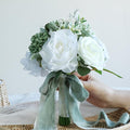 ponatia Sage Grenn Wedding Bouquets for Bride Bridesmaid, White Wedding Artificial Roses Flowers for Wedding Bouquets Ceremony, Anniversary (Sage Green & White)