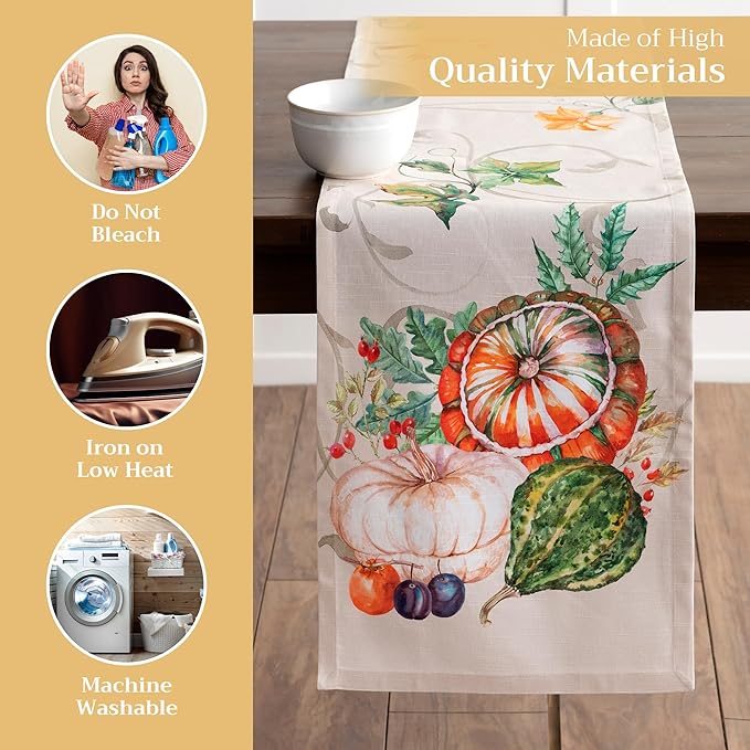 Maison d' Hermine Table Runner 100% Cotton Single Layer Table Runners 108 inches Long for Thanksgiving Christmas Decorations Home Kitchen Dining Party Wedding (Lumina, 14.5" x 108")