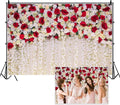 7x5ft White Red Flowers Wall Backdrops Wedding Floral Background Spring Blooming Roses Photography Banner for Bridal Shower Mothers Day Birthday Womens Day Valentines Day Baby Shower Decor