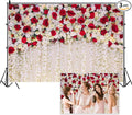 10x8ft Flower Wall Wedding Backdrop White Red Roses Romantic Spring Blooming Floral Photo Background for Valentine's Day Bridal Shower Mothers Day Birthday Newborn Decorations Photo Props
