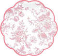 Pink Floral Party Plates Vintage Floral Leaf Disposable Paper Plates Wildflower Pink Toile 7" Scalloped Rim Dessert Plates for Valentines Birthday Bridal Tea Party Supplies (24)