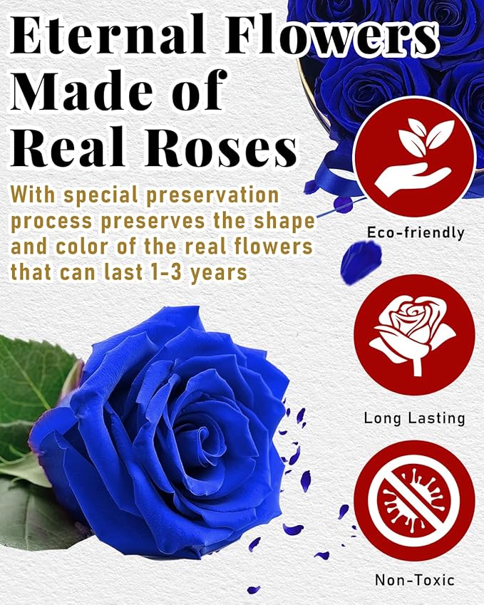 Preserved Flowers, Preserved Real Roses in Box Forever Flowers for Delivery, Eternal Rose Flower Last 2-3 Years, Anniversary Roses Forever Birthday Gifts for Women Mothers, Wife, Her, Mom