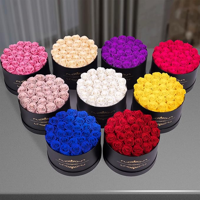 NATROSES 27 Piece Forever Preserved Roses in a Box, Preserved Flowers for Delivery Birthday, Flowers Gifts for Mothers Day, Forest Green
