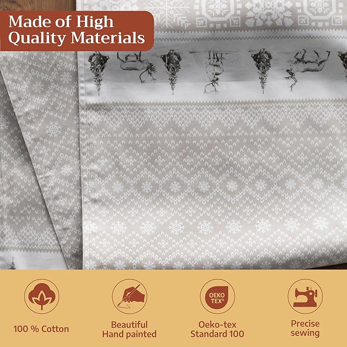 Maison d' Hermine Table Runner 100% Cotton Double Layer Table Runners 72 inches Long for Thanksgiving Christmas Decorations Home Kitchen Dining Party Wedding (Cozy Christmas, 14.5" x 72")