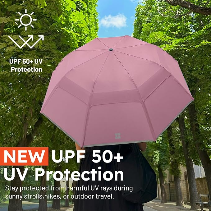 Weatherman Premium Collapsible Travel Umbrella - Windproof, Compact, Easy Auto Open - Resists Up to 55 MPH Winds - Perfect for Rain, Wind, Backpack, Car - Folding Umbrella (Navy Blue)