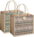 Women Tote Bag,2Pcs Jute Casual Tote's Handbag Embroidered Personalized Bento Bag,Reusable Grocery Bags Shopping Bags