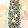 TOCHGREEN 2 Pack 13Ft Artificial Eucalyptus Flower Garland with Pink Roses White Flowers, Fake Rose Flower Greenery Garland Floral Vines for Wedding Home Party Table Runner Decor (White Pink, 2PCS)