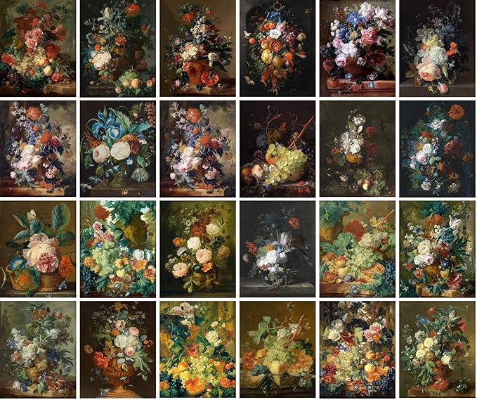 Large Stickers (24pcs 2.5"x3.5") Amazing Garden Flowers Still Life Antique Museum Painting Art by Jan Van Huysum Retro Poster Reprint