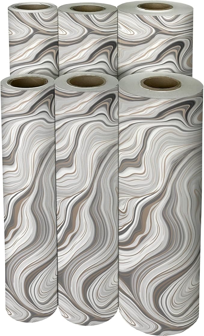 Jillson Roberts Bulk Gift Wrap, Everyday Gift Wrapping Supplies, Marbelized Silver, 1/2 Ream 417 feet x 24 inches