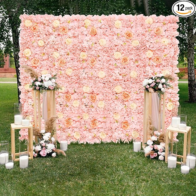 Artificial Flower Wall 5ftx3.74ft Peach Floral Backdrop Wedding Wall Panel Fake Background for Balloon Party Baby Shower Birthday Bridal Decorations