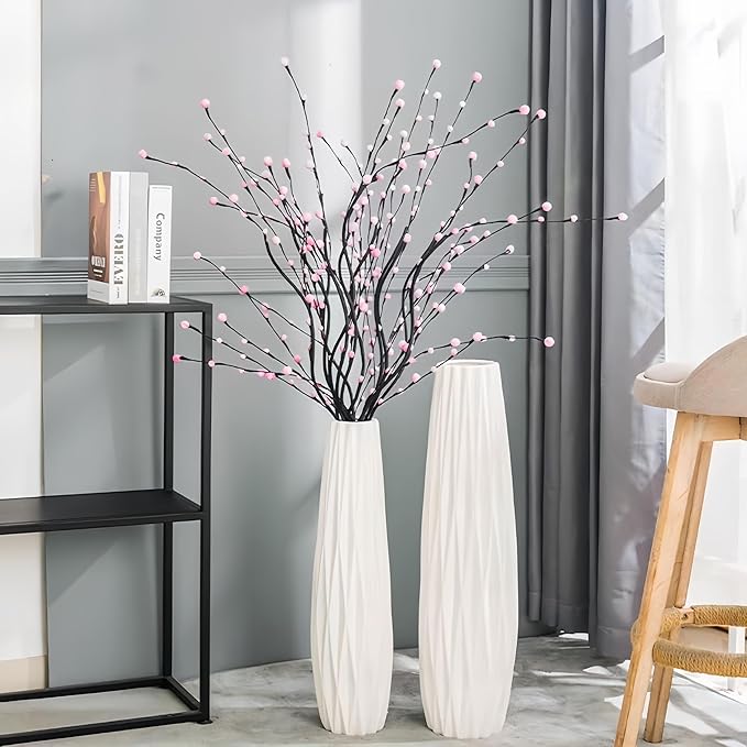 White Tall Floor Vase, 24" Ceramic Large Vase, Decorative Flower Vases for Modern Home Decor Living Room Office Bedroom Kitchen Wedding Centerpieces Farmhouse Décor