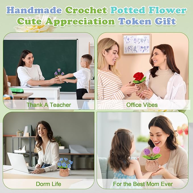 Crochet Flower Plant, Empathetic Flower Gift for Women & Men, Perfect for Birthday, Christmas, Mother's Day, Desk Decor, Birthday Decorations, Kids Party Decoration. Purple Lily