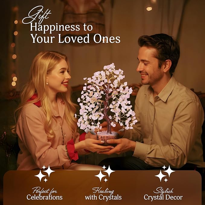 Rose Quarts - Rose Quartz Tree, Crystal Tree of Life, Good Luck Stones and Crystals, Home Decor Gifts, Gem Tree, Crystal Tree for Positive Energy,