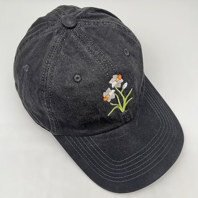Cute Flower Hat, Elegant Floral Embroidered Adjustable Baseball Cap for Men Women, Gifts for Flower Lovers, Black