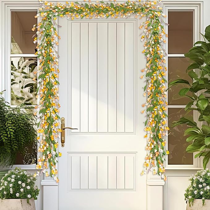 Artgar Flower Garland 6Ft Spring/Summer Garland Floral Garlands for Mantle All Year Round Paper Garlands Decor for Indoor Outdoor Home Wedding Arch Porch Stair Backdrop Year Round Decor (Yellow White)
